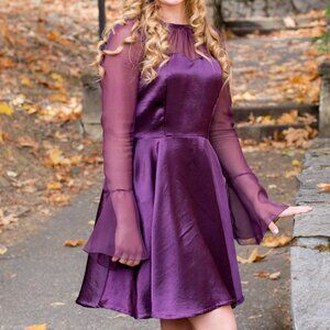 Women's Purple Satin and Chiffon Fancy Dress, Handmade, M